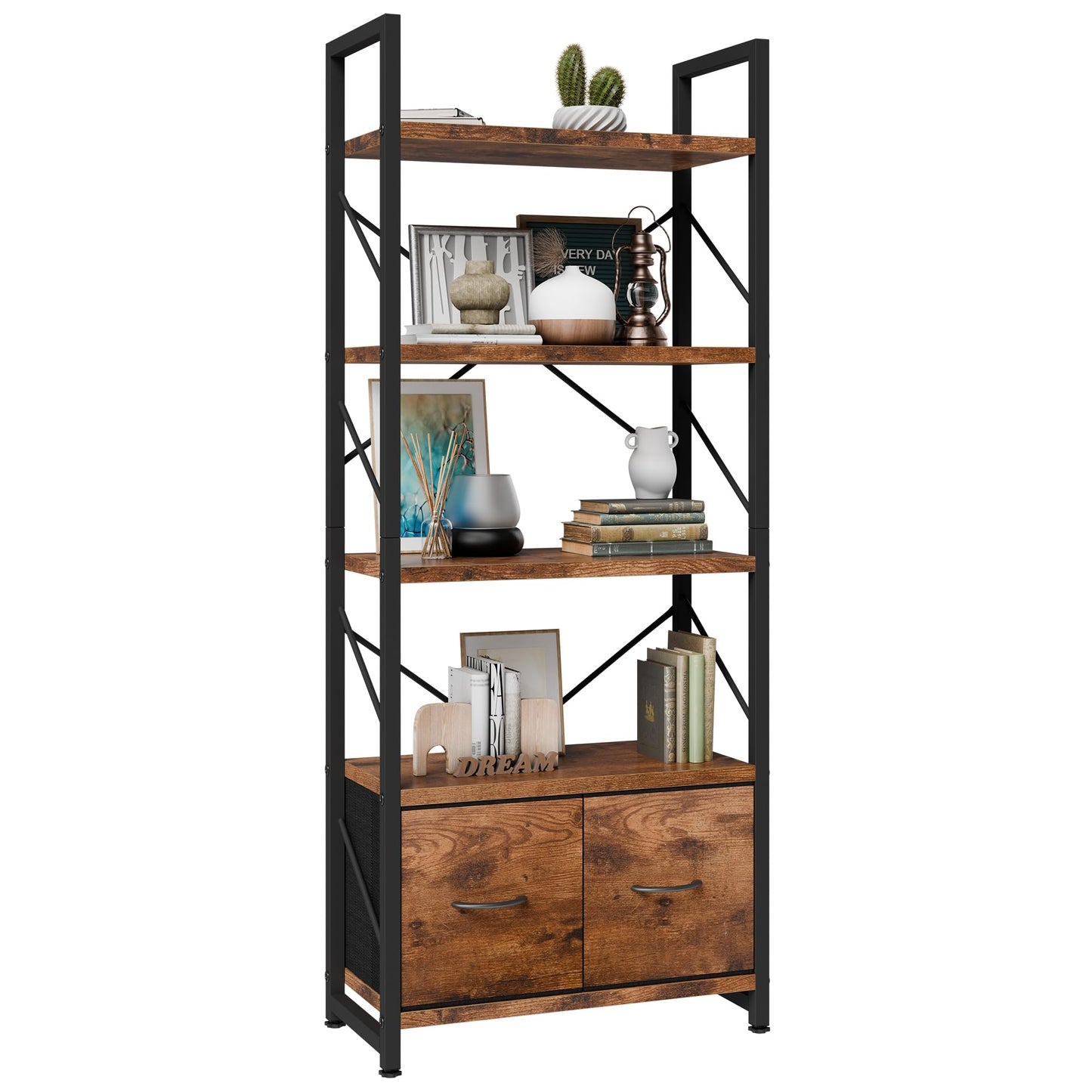 Shintenchi 5 Tier Bookshelf with Drawers