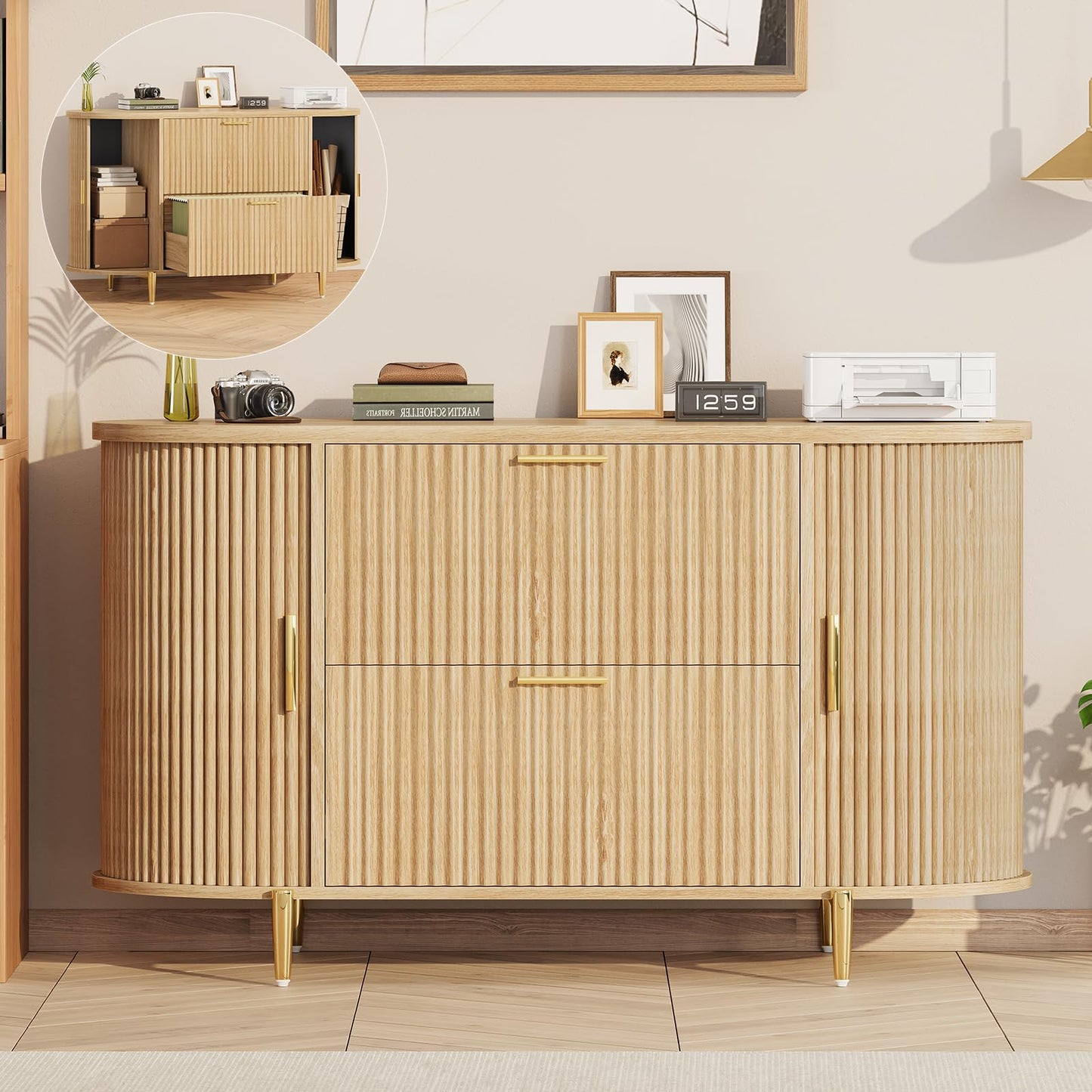 Modern 2 Drawer File Cabinet with Printer Stand & Storage