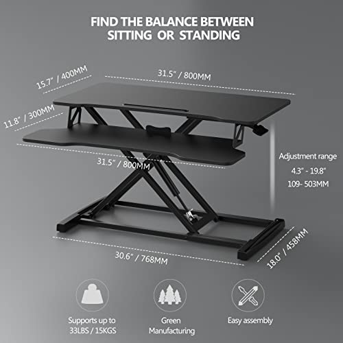 Height Adjustable Desk Converter for Dual Monitor Workstations