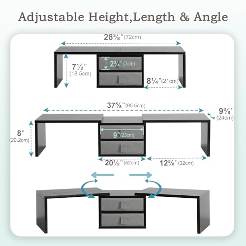 Dual Monitor Riser with Storage Drawers & Adjustable Design