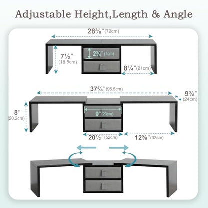 Dual Monitor Riser with Storage Drawers & Adjustable Design