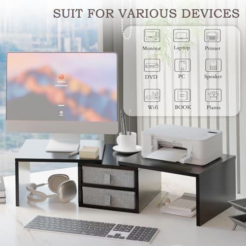 Dual Monitor Riser with Storage Drawers & Adjustable Design