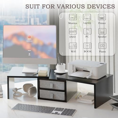 Dual Monitor Riser with Storage Drawers & Adjustable Design