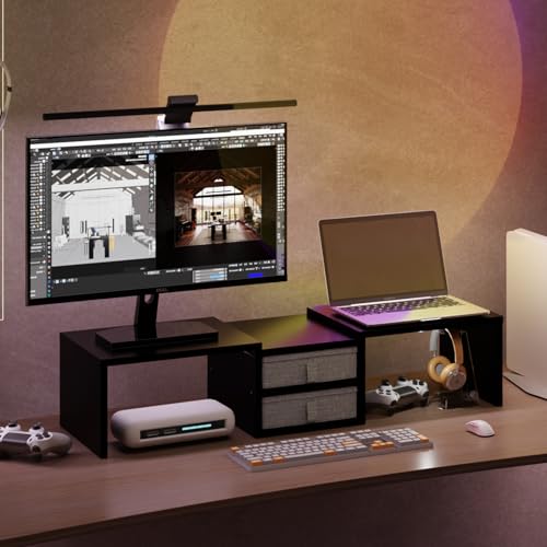 Dual Monitor Riser with Storage Drawers & Adjustable Design