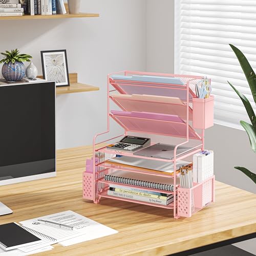 7 Tier Desk File Organizer with Paper Tray & Pen Holder