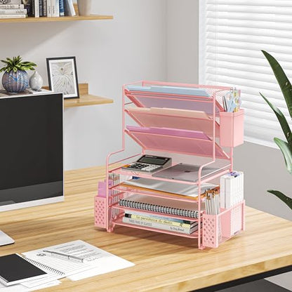 7 Tier Desk File Organizer with Paper Tray & Pen Holder