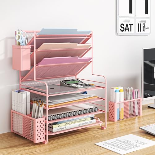 7 Tier Desk File Organizer with Paper Tray & Pen Holder