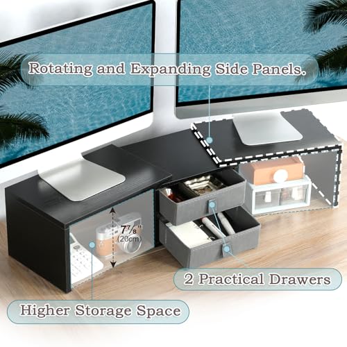 Dual Monitor Riser with Storage Drawers & Adjustable Design
