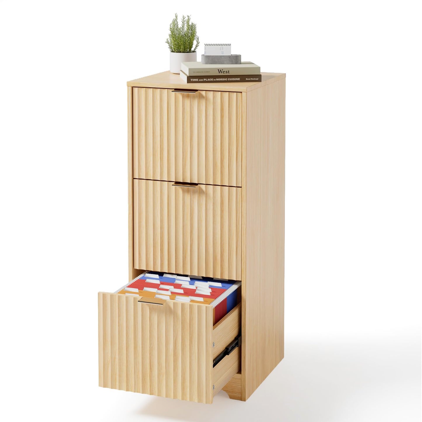 Modern Fluted File Cabinet with Lateral Storage Design