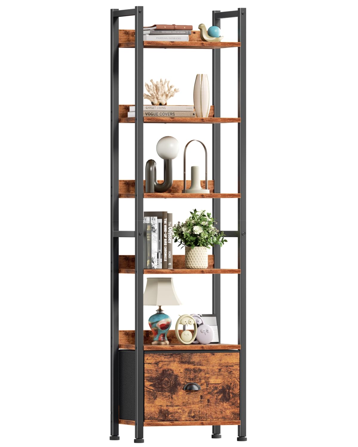 Furologee Tall Bookshelf with Drawers