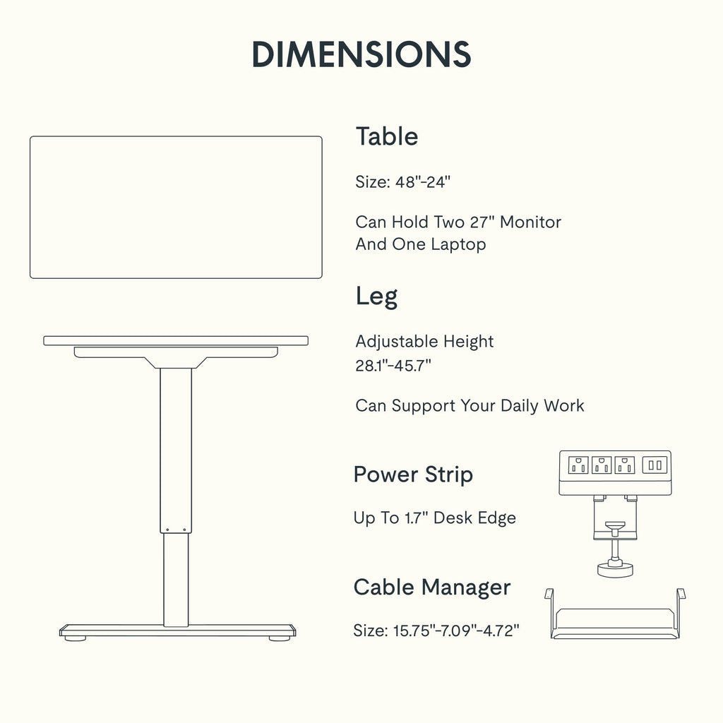 Height Adjustable Standing Desk with Cable Management & Power Hub
