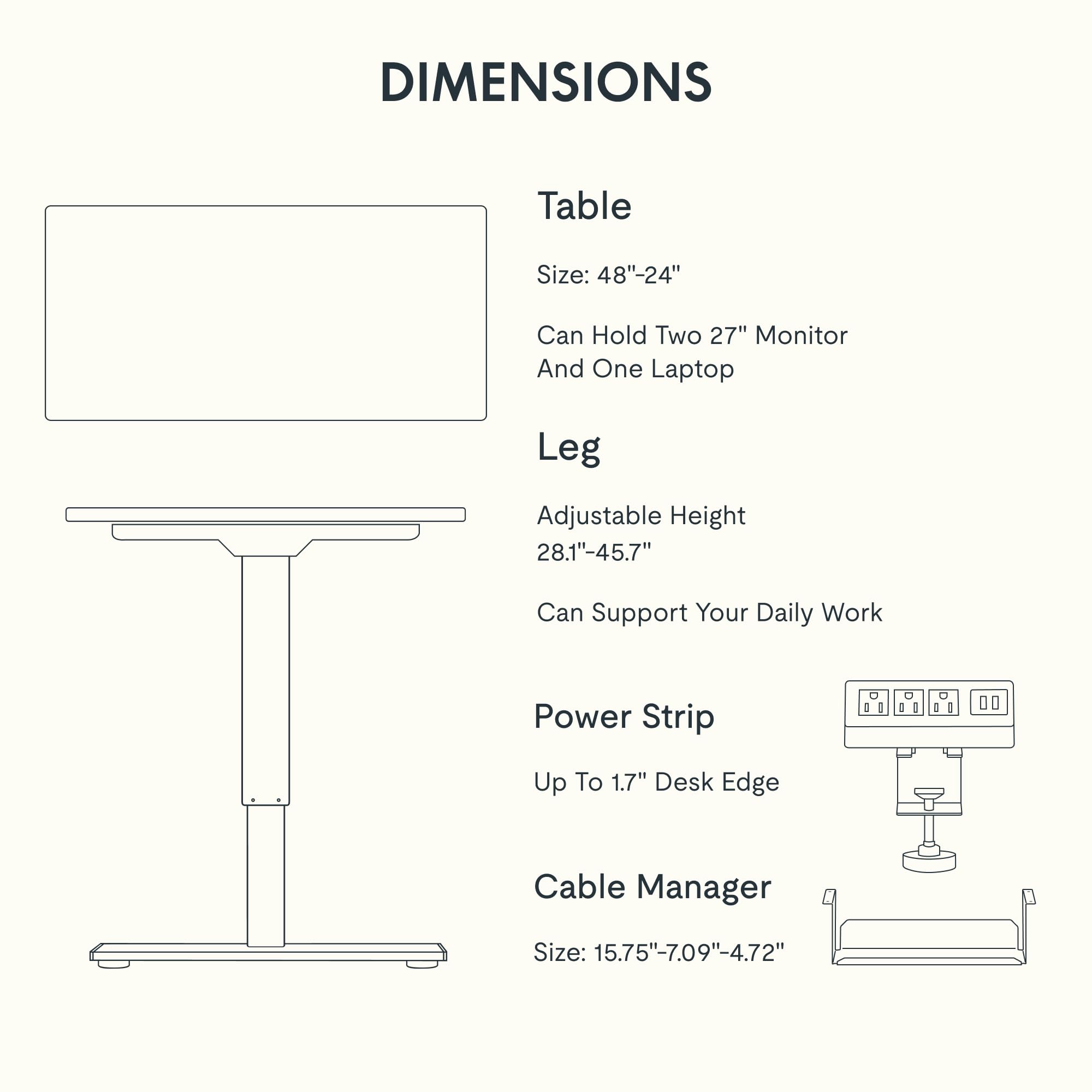 Height Adjustable Standing Desk with Cable Management & Power Hub