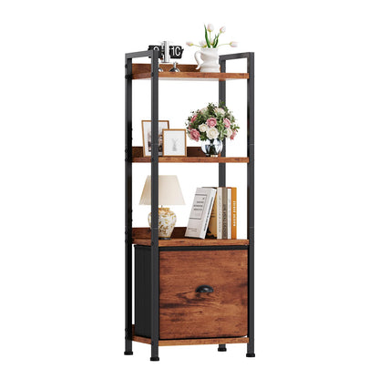 DUMOS 5 Tier Bookshelf with Fabric Drawer, Display Standing Shelf, Black