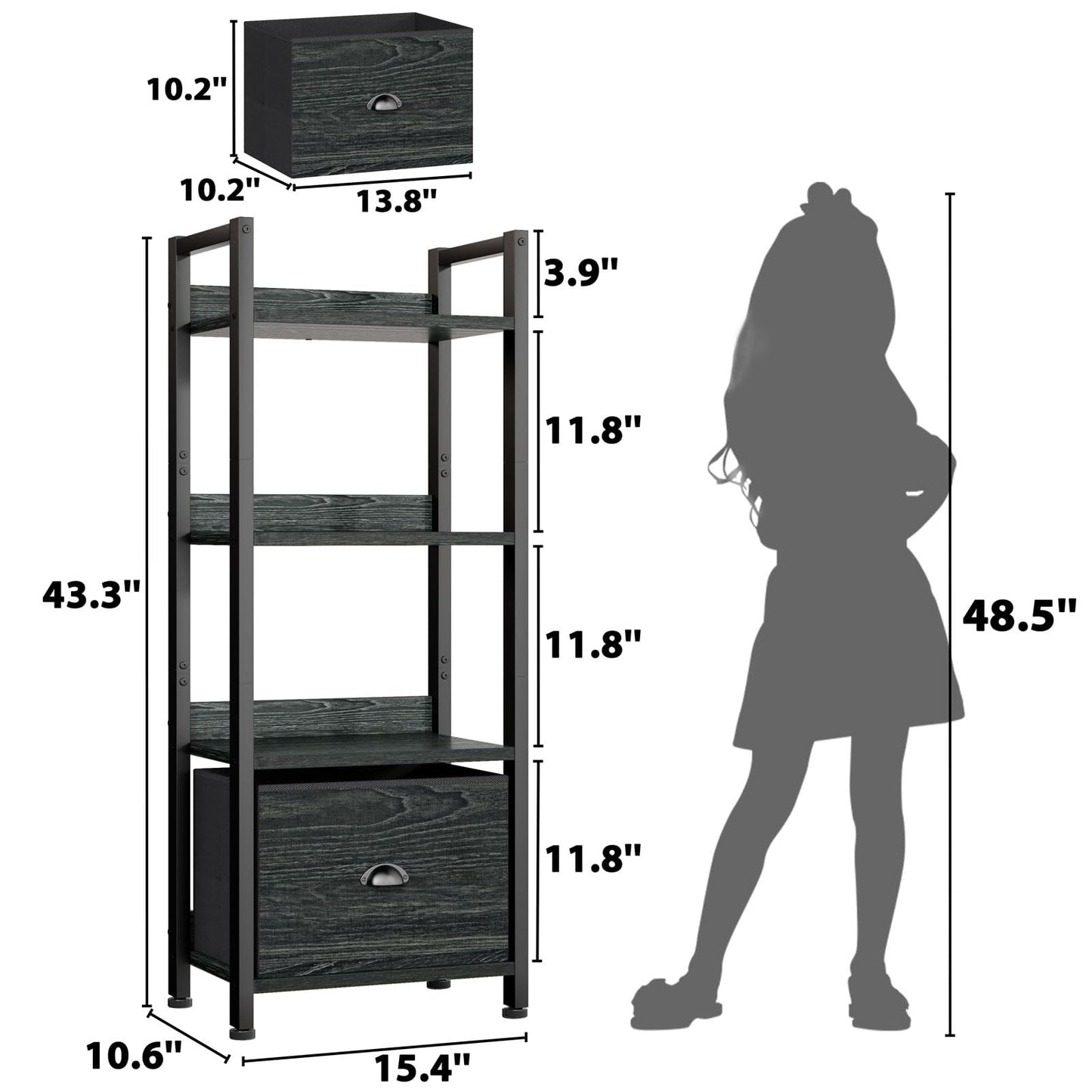 Furologee Tall Bookshelf with Drawers