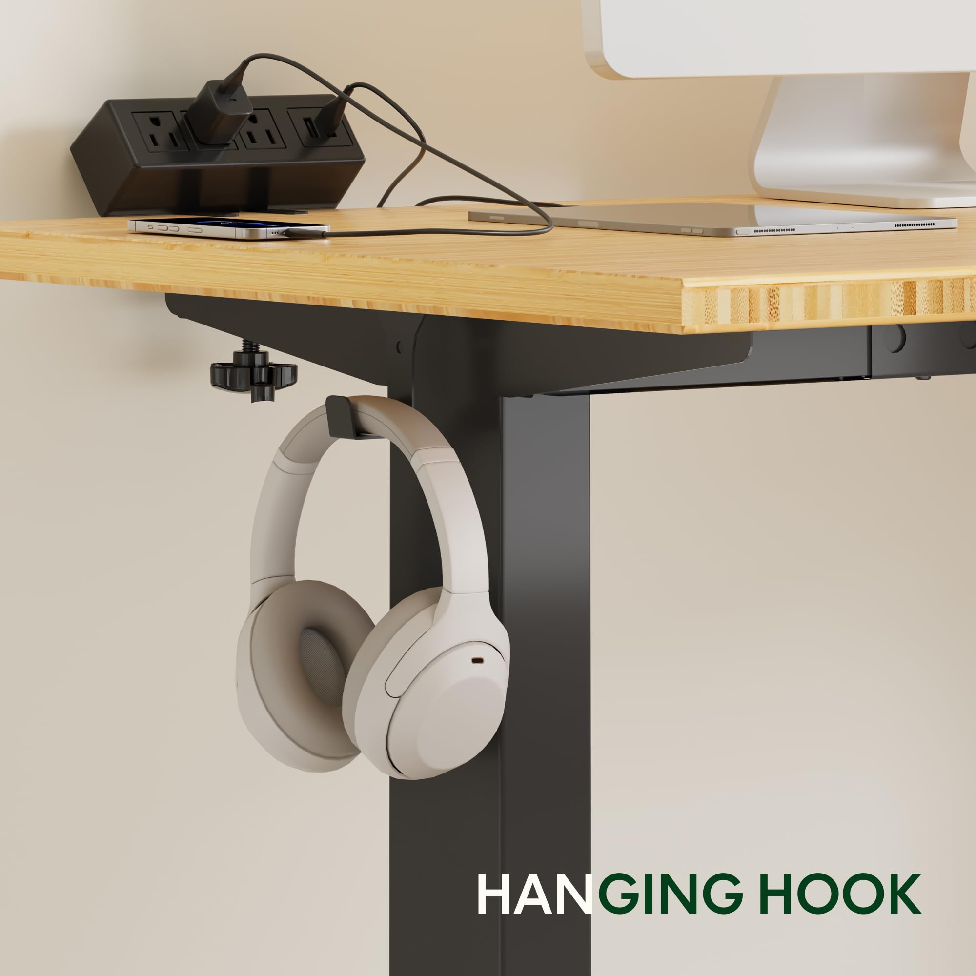 Height Adjustable Standing Desk with Cable Management & Power Hub