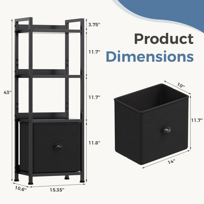 DUMOS 5 Tier Bookshelf with Fabric Drawer, Display Standing Shelf, Black