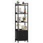 DUMOS 5 Tier Bookshelf with Fabric Drawer, Display Standing Shelf, Black
