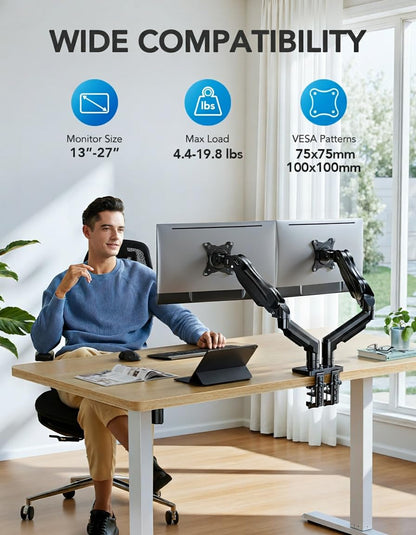 Dual Monitor Arm Mount with Adjustable VESA Desk Stand