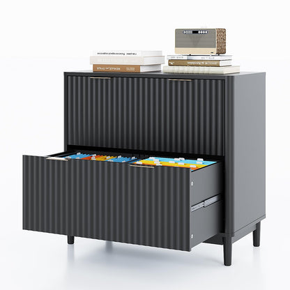 Modern Fluted File Cabinet with Lateral Storage Design