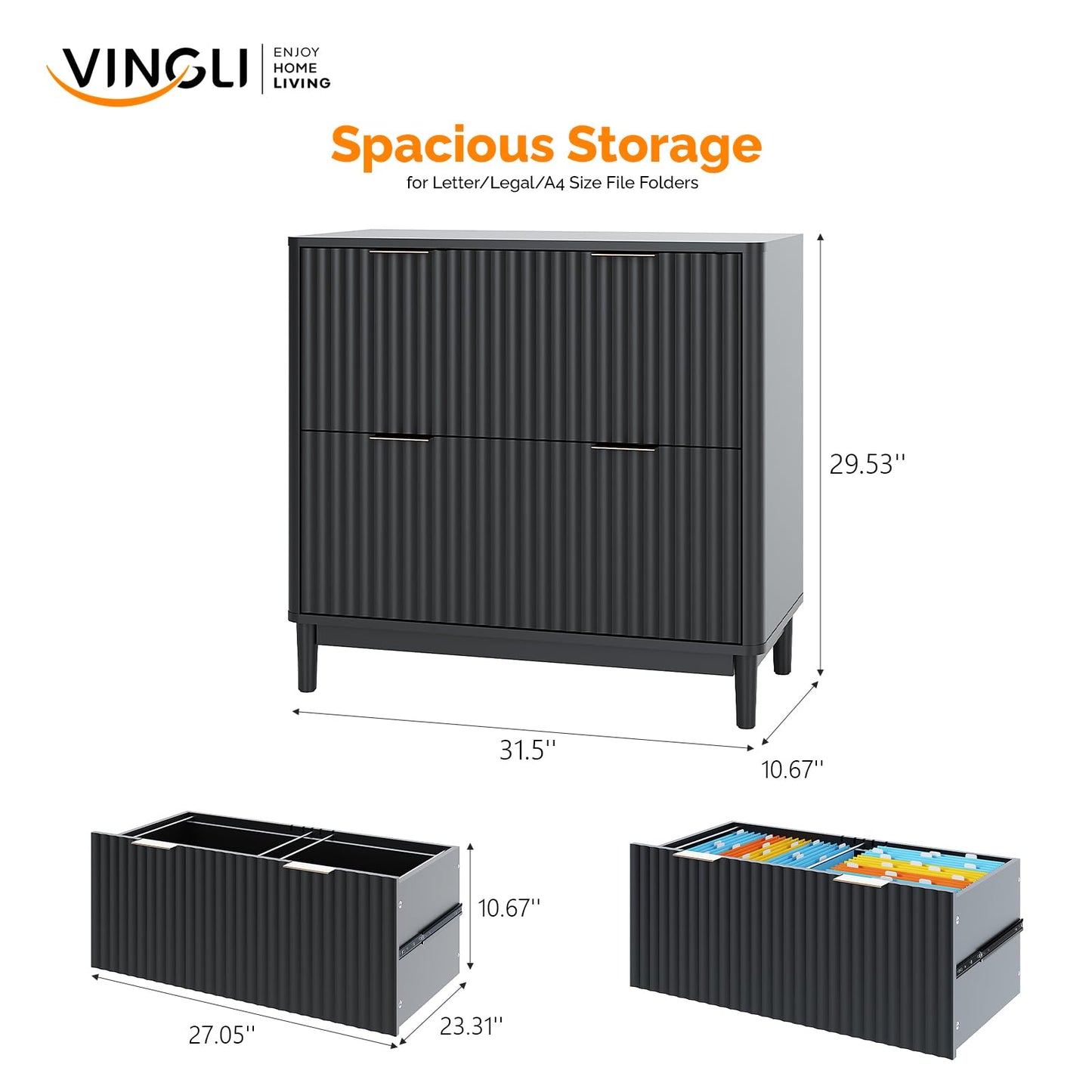 Modern Fluted File Cabinet with Lateral Storage Design