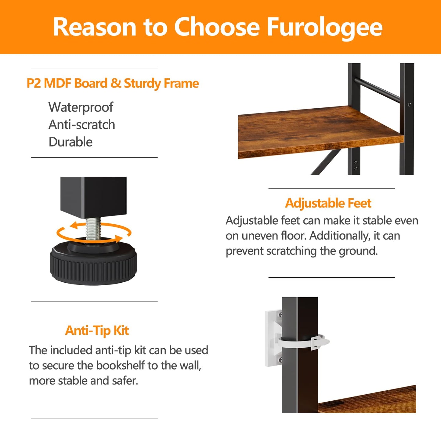Furologee Tall Narrow Bookshelf