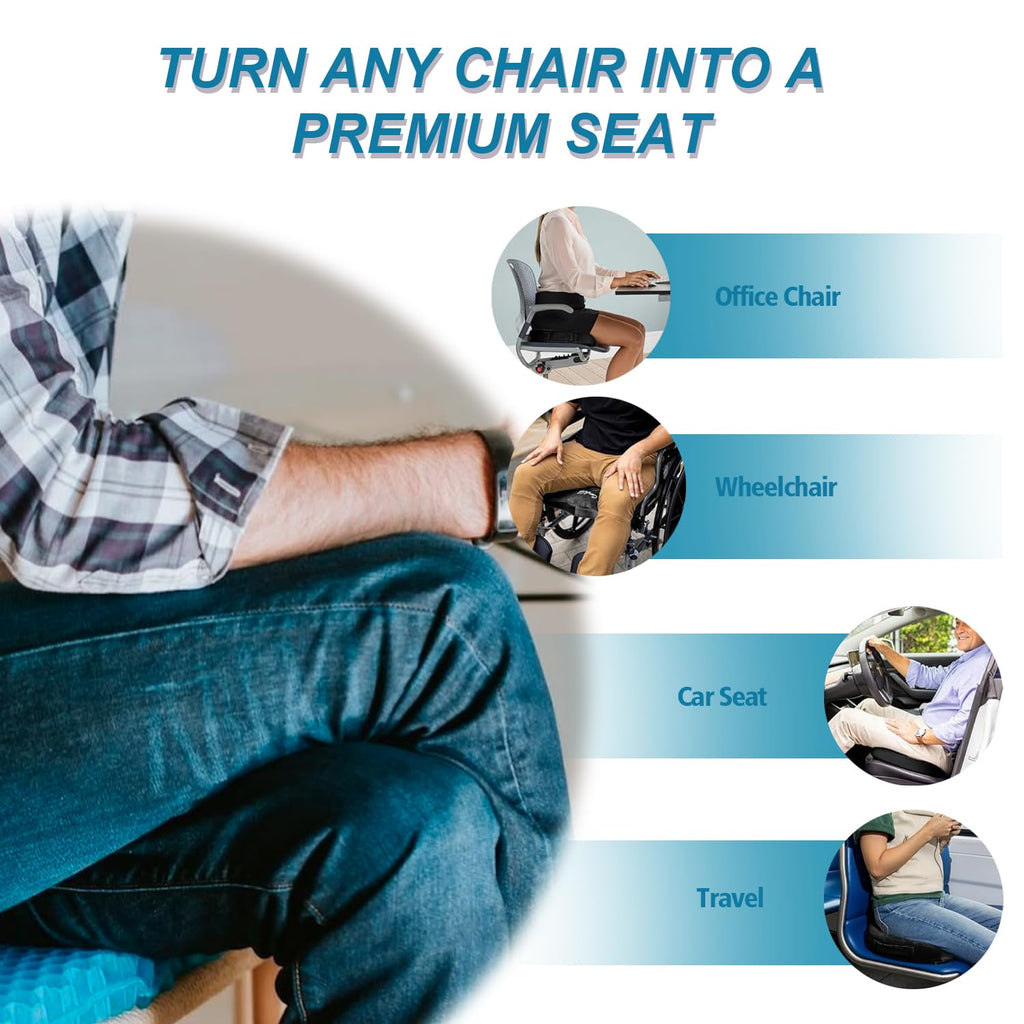 Large Gel Seat Cushion with Pressure Relief Support for Office Chairs