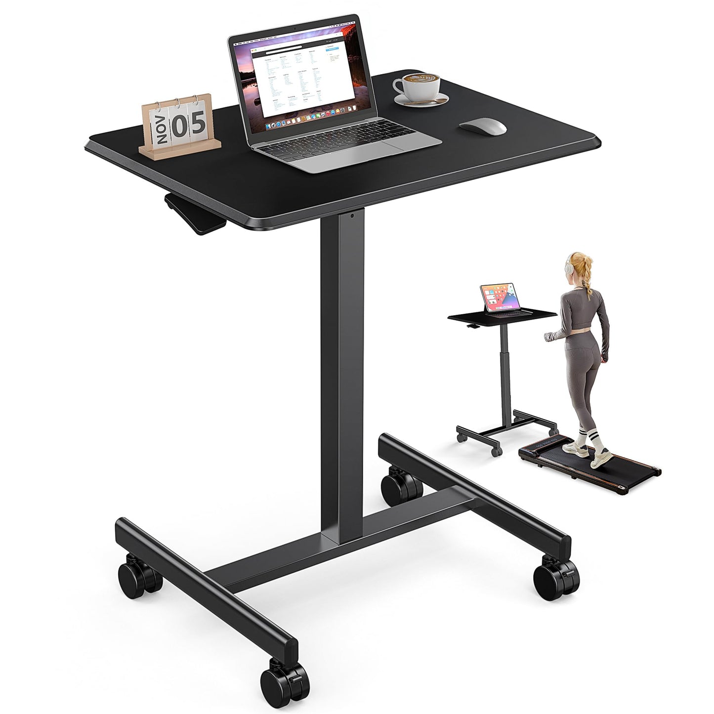 DUMOS Mobile Rolling Desk with Wheels Adjustable Height