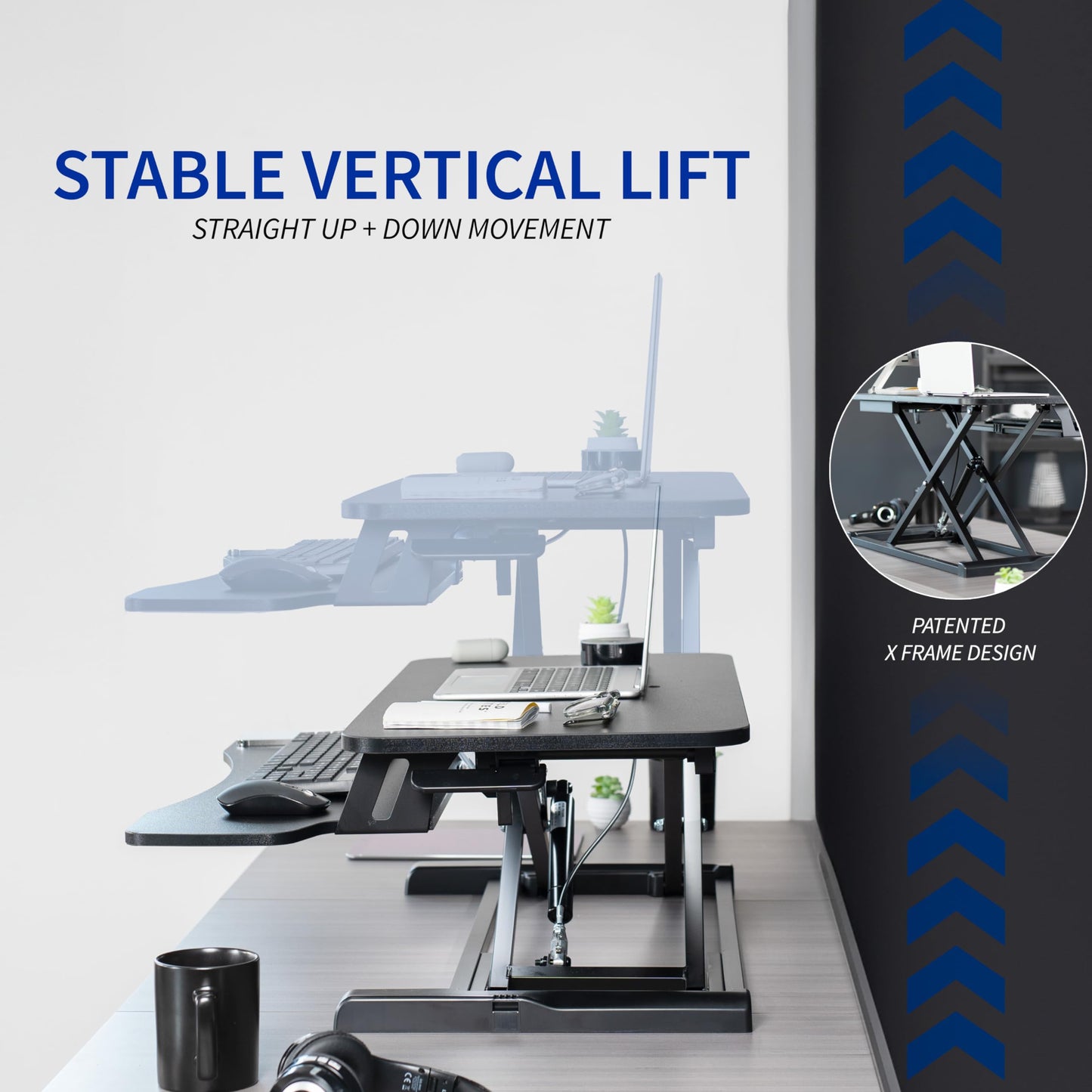 Height Adjustable Desk Converter with Dual Monitor Workstation