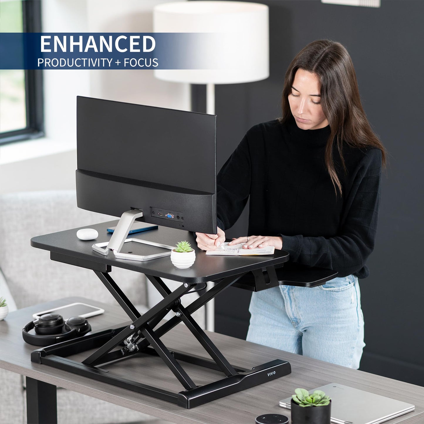 Height Adjustable Desk Converter with Dual Monitor Workstation