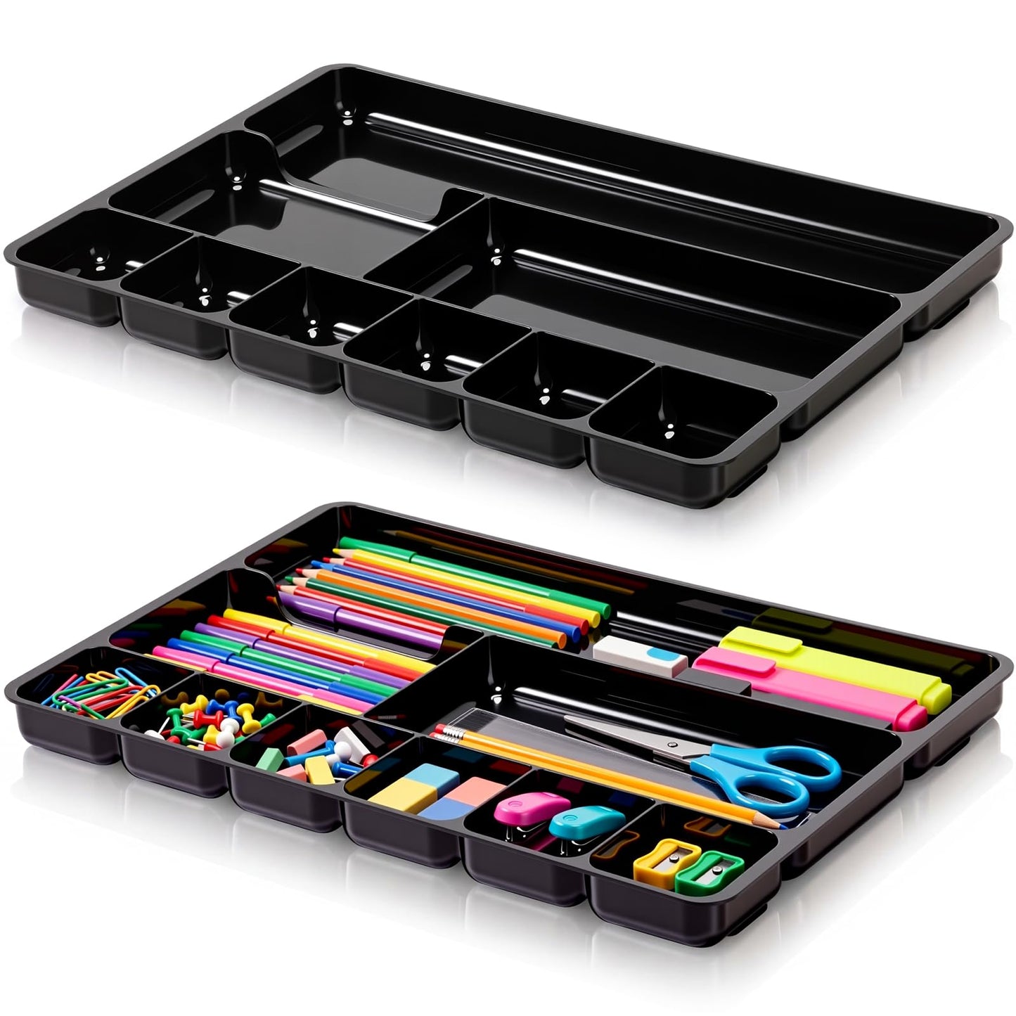 Desk Drawer Organizer Tray with 9 Storage Compartments for Office Supplies