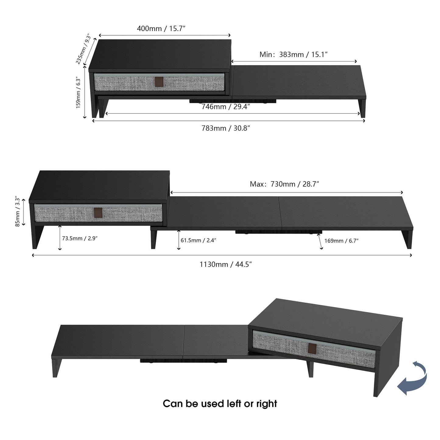 Fenge Triple Monitor Stand with Srorage Drawer, Adjustable Length and Angle