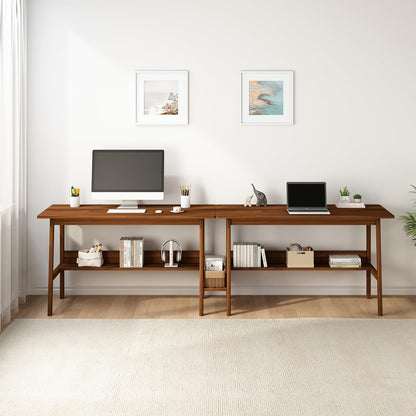 Long Office Desk with Storage Shelves for Dual Workstations