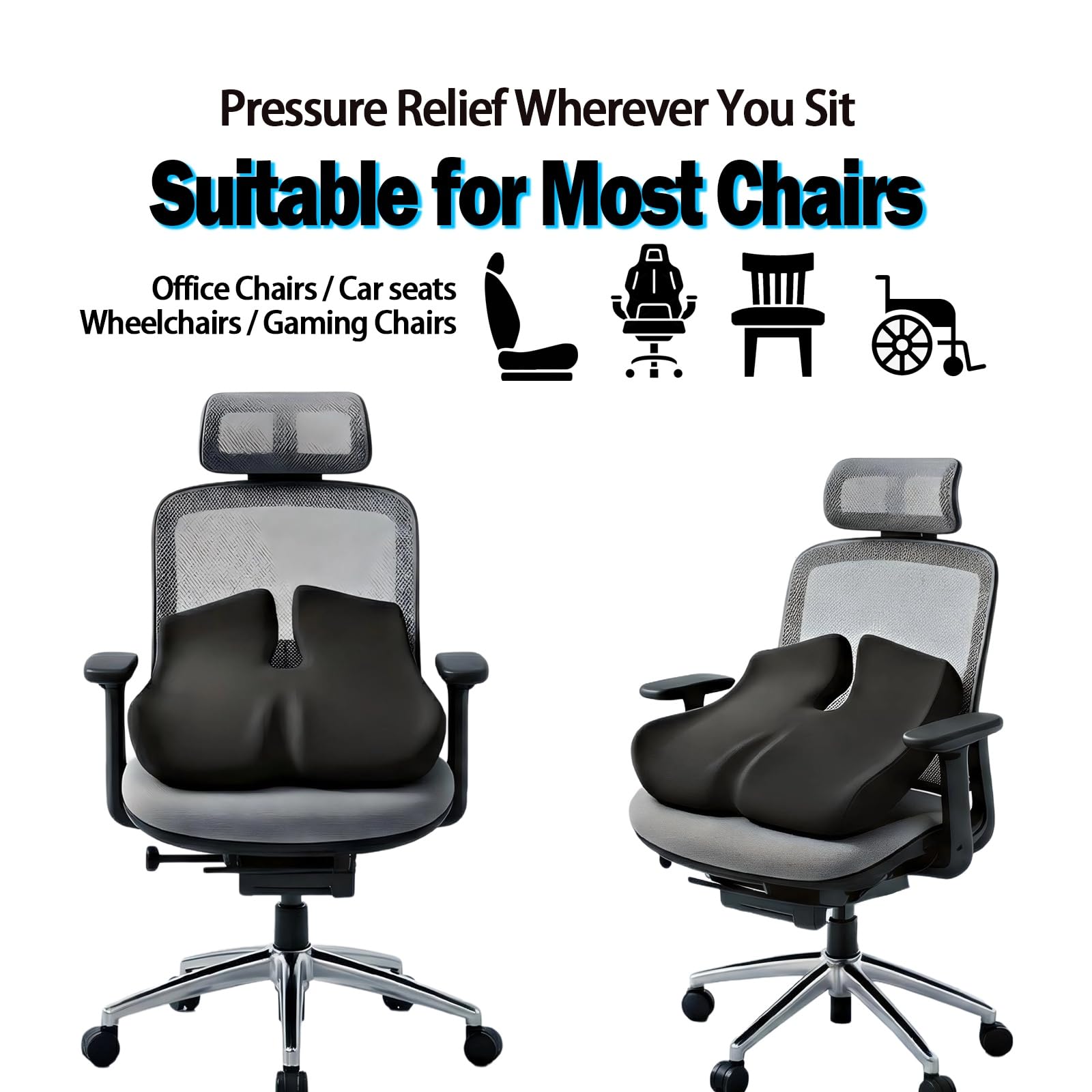 Coccyx Seat Cushion with Pressure Relief Support for Office Chairs
