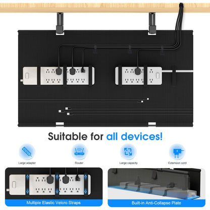 Under Desk Cable Management Tray with No-Drill Wire Organizer