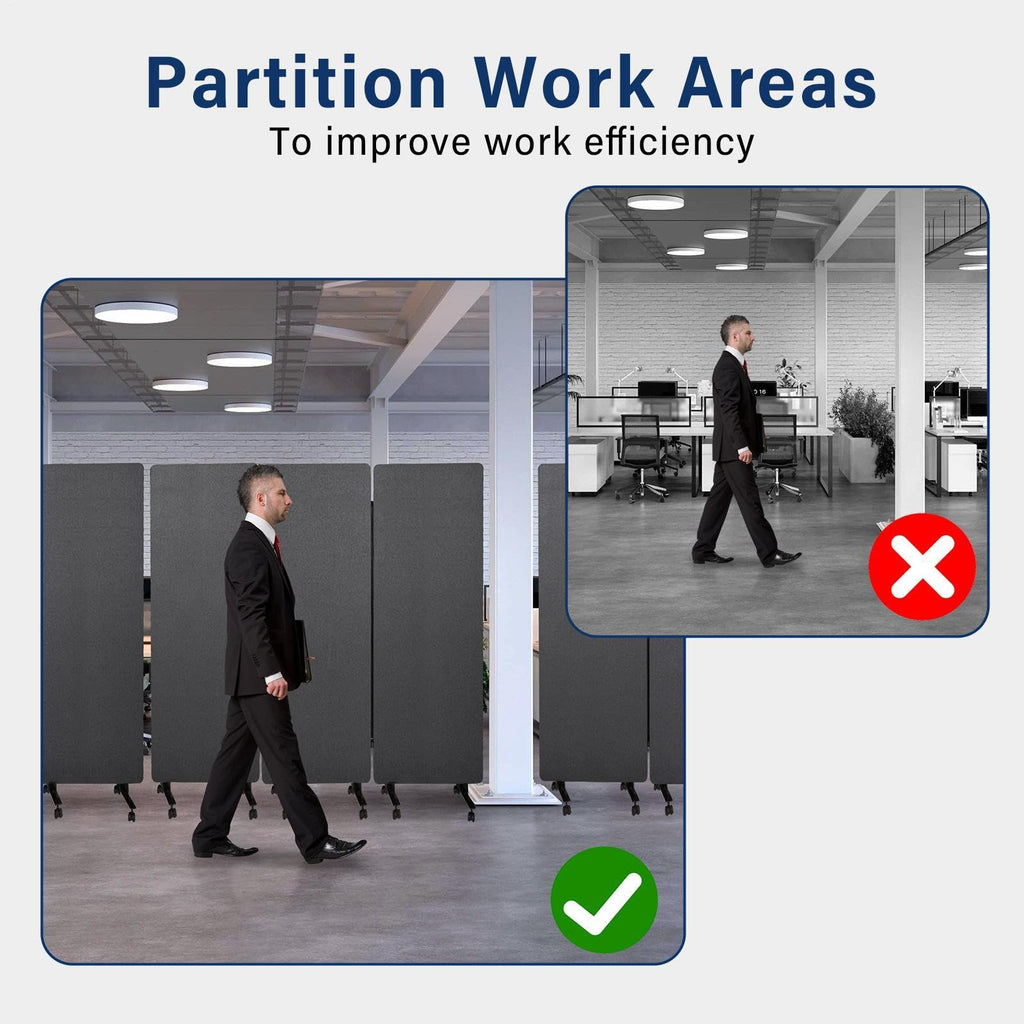 3-Panel Portable Office Partition,Mobile Acoustic Wall Divider with Wheels