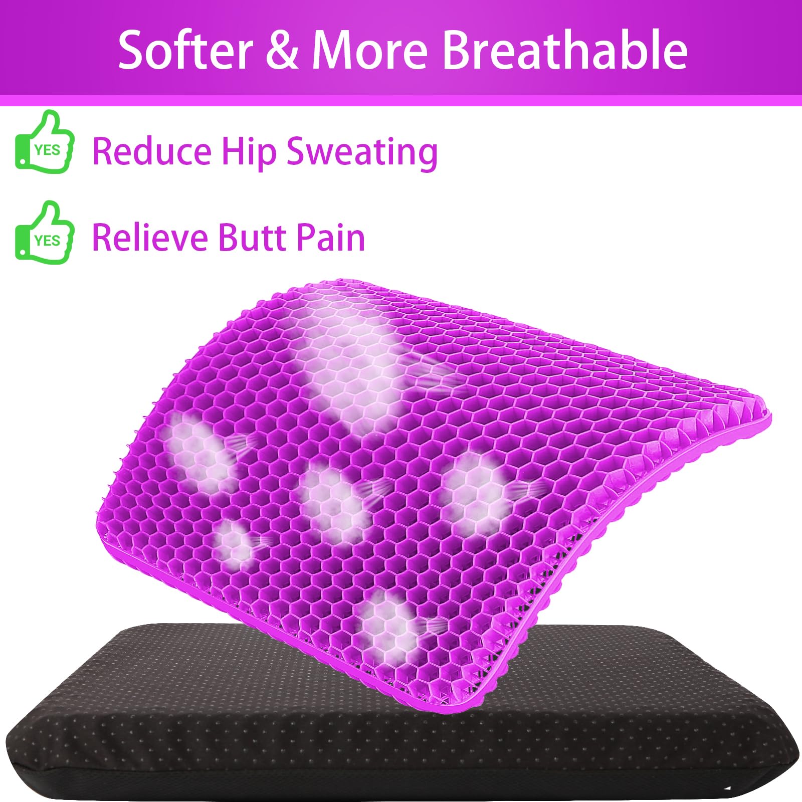 Large Gel Seat Cushion with Breathable Cover for Office Chairs