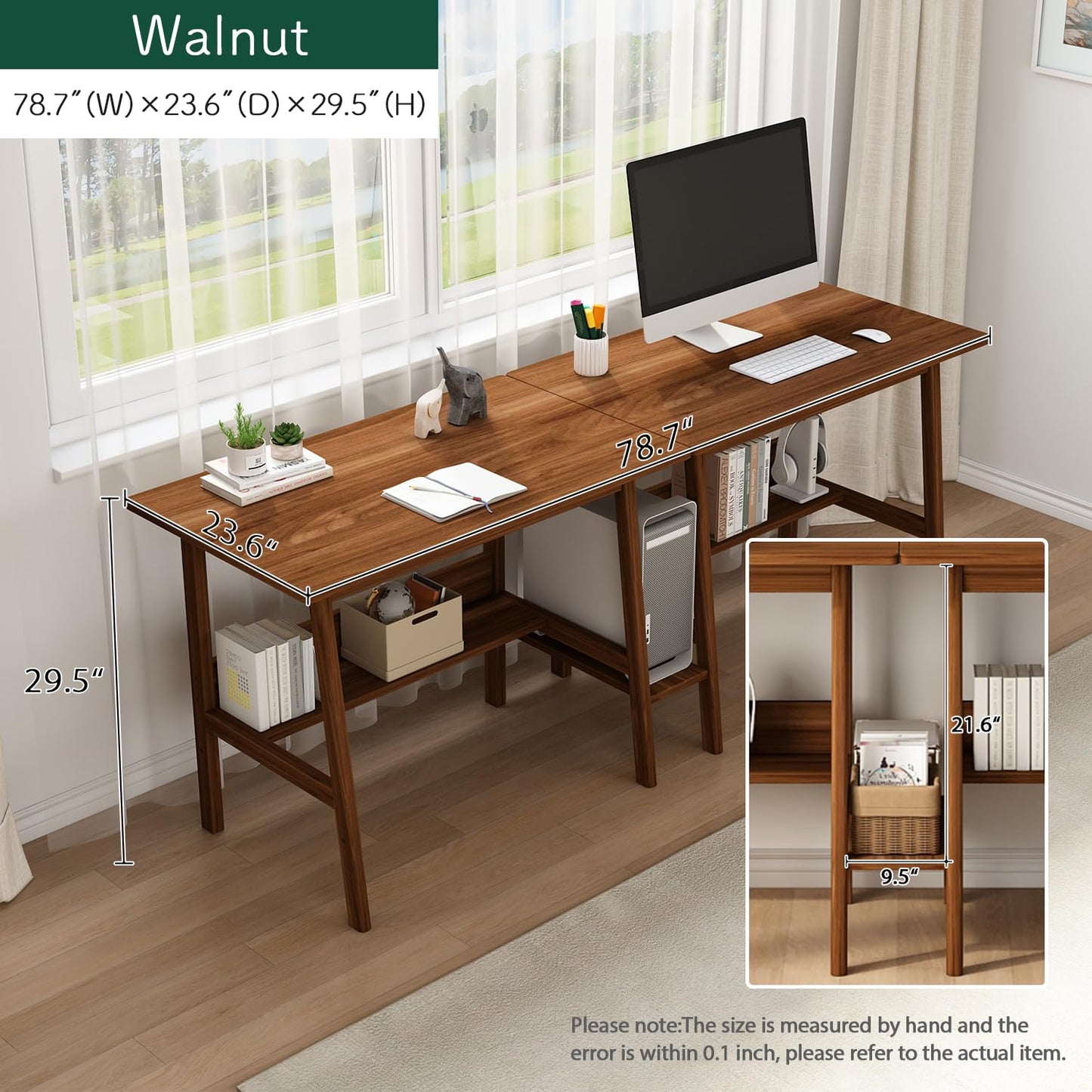 Long Office Desk with Storage Shelves for Dual Workstations