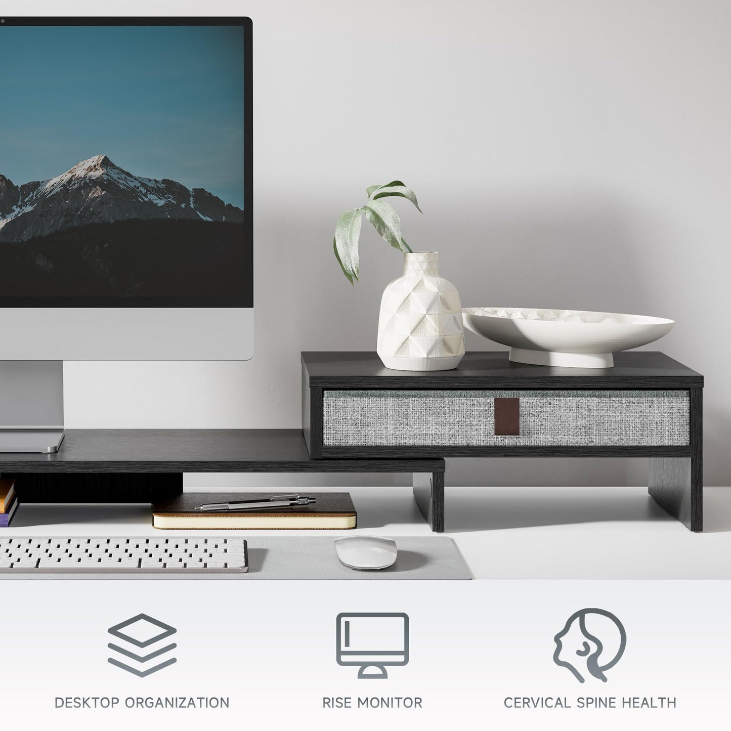 Fenge Triple Monitor Stand with Srorage Drawer, Adjustable Length and Angle