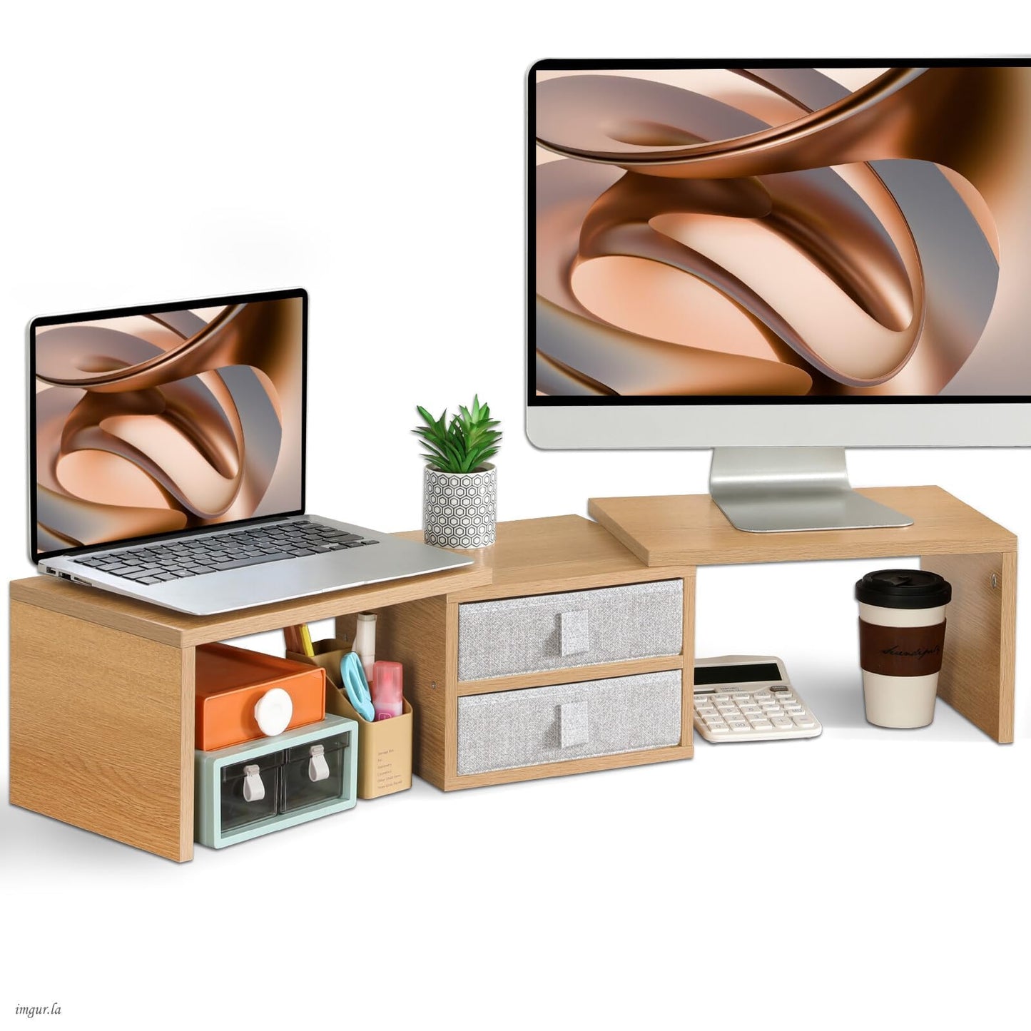 Dual Monitor Riser with Storage Drawers & Adjustable Design
