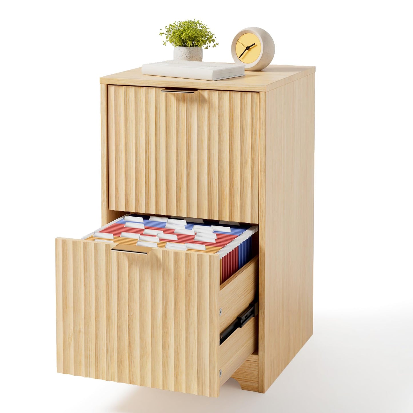 Modern Fluted File Cabinet with Lateral Storage Design