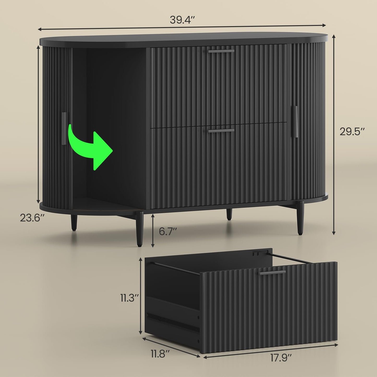 Modern 2 Drawer File Cabinet with Printer Stand & Storage