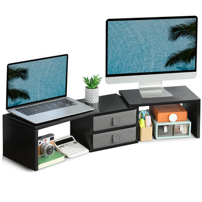 Dual Monitor Riser with Storage Drawers & Adjustable Design