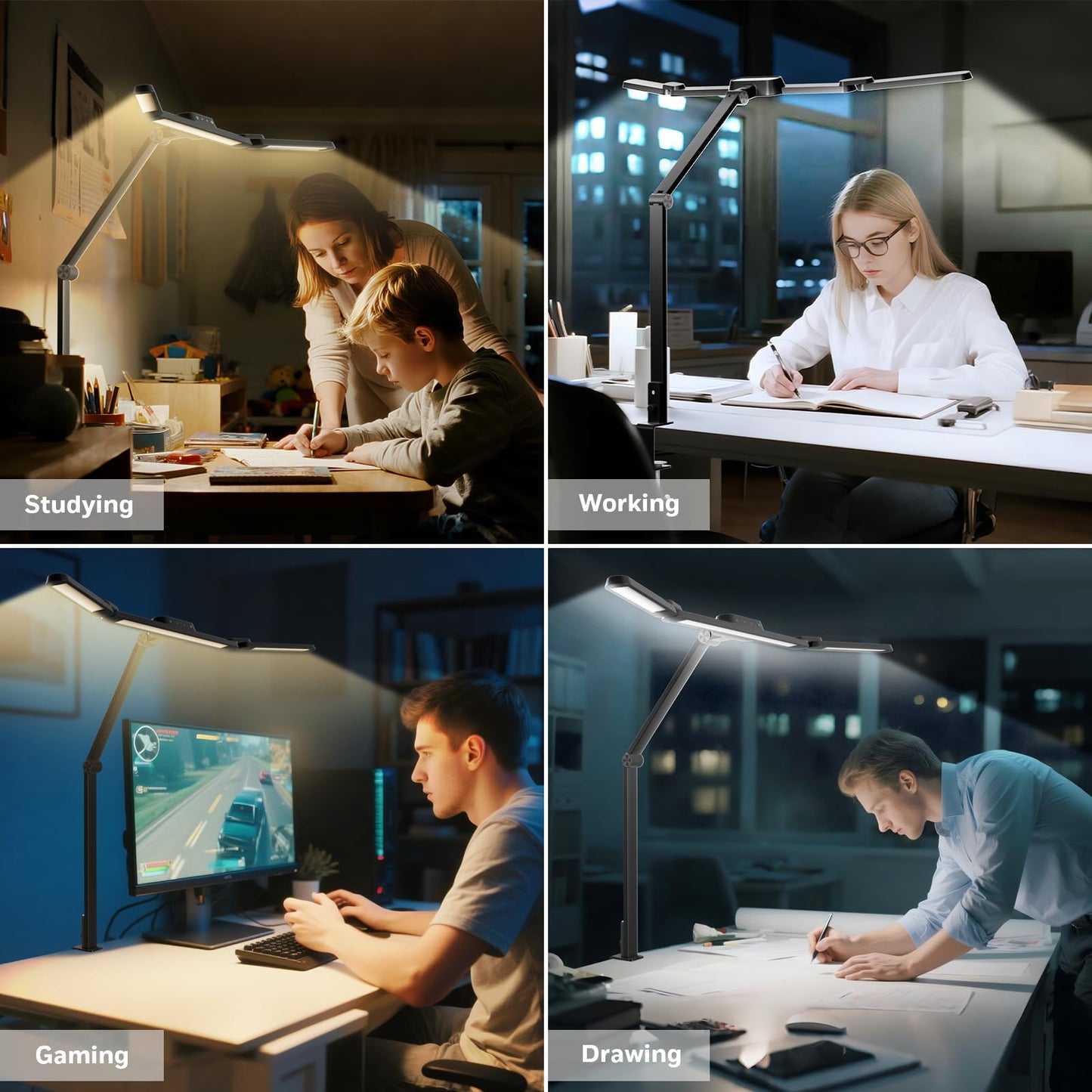 Wide LED Desk Lamp with Clamp Mount & Adjustable Lighting