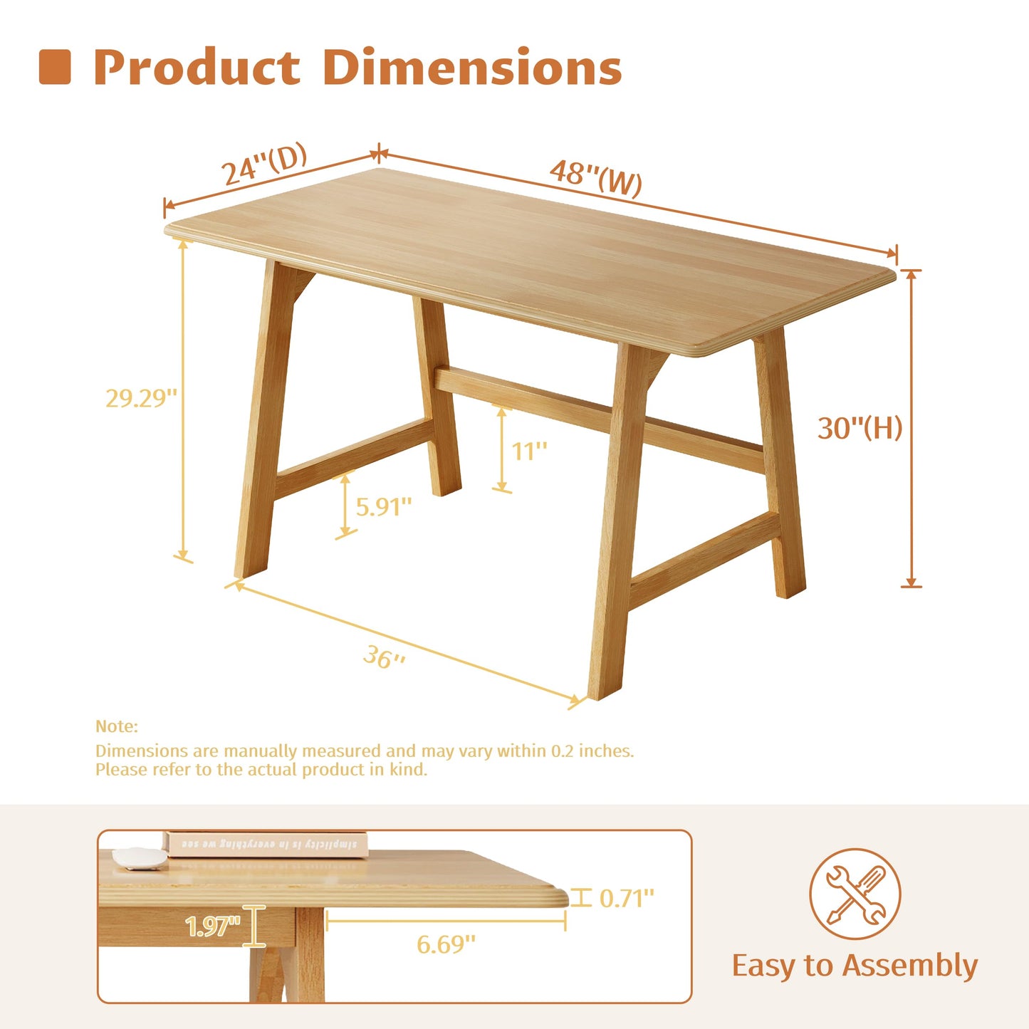 IOTXY Solid Wood Writing Table - Minimalist PC Computer Desk