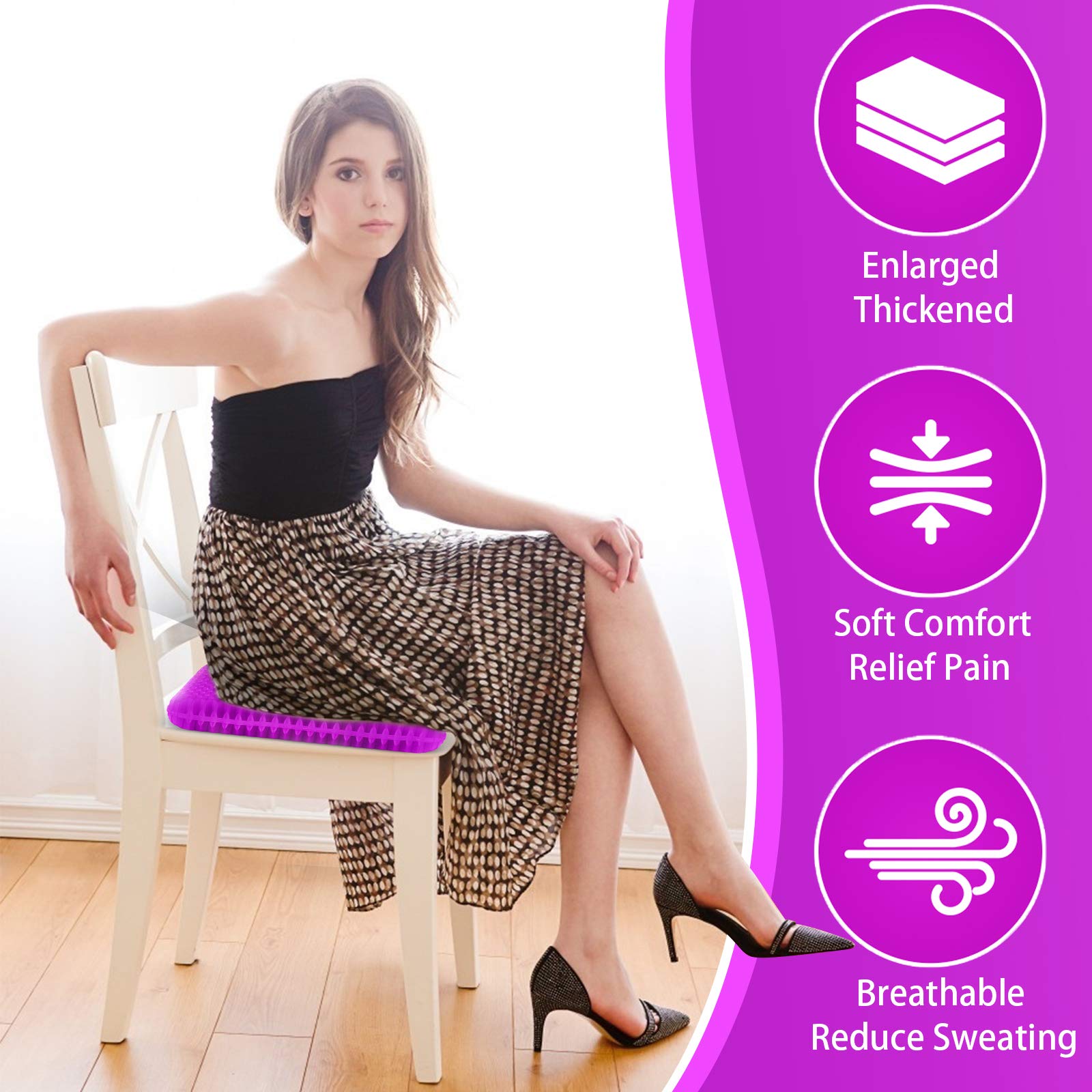 Large Gel Seat Cushion with Breathable Cover for Office Chairs