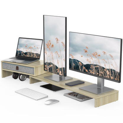 Fenge Triple Monitor Stand with Srorage Drawer, Adjustable Length and Angle