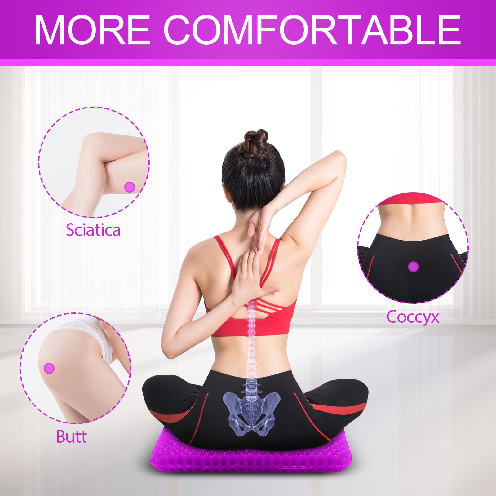 Large Gel Seat Cushion with Breathable Cover for Office Chairs