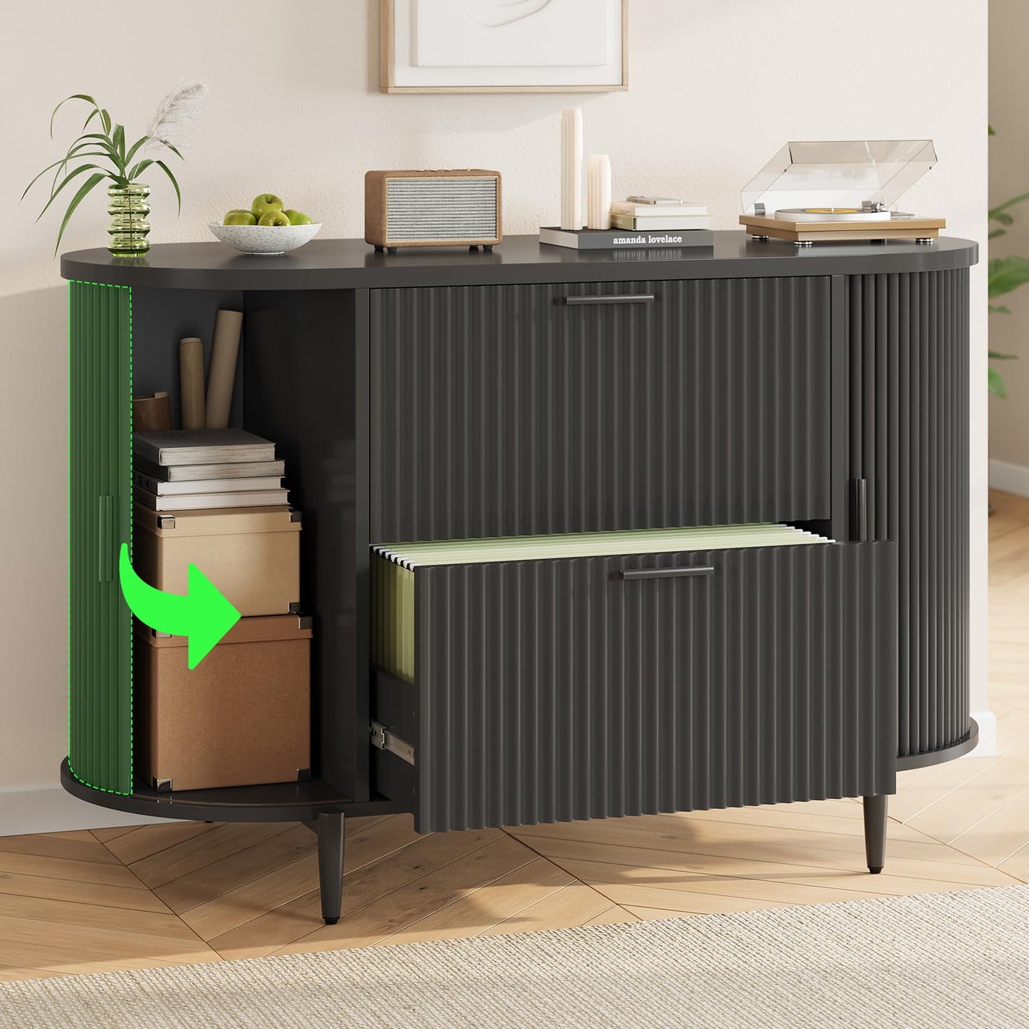 Modern 2 Drawer File Cabinet with Printer Stand & Storage