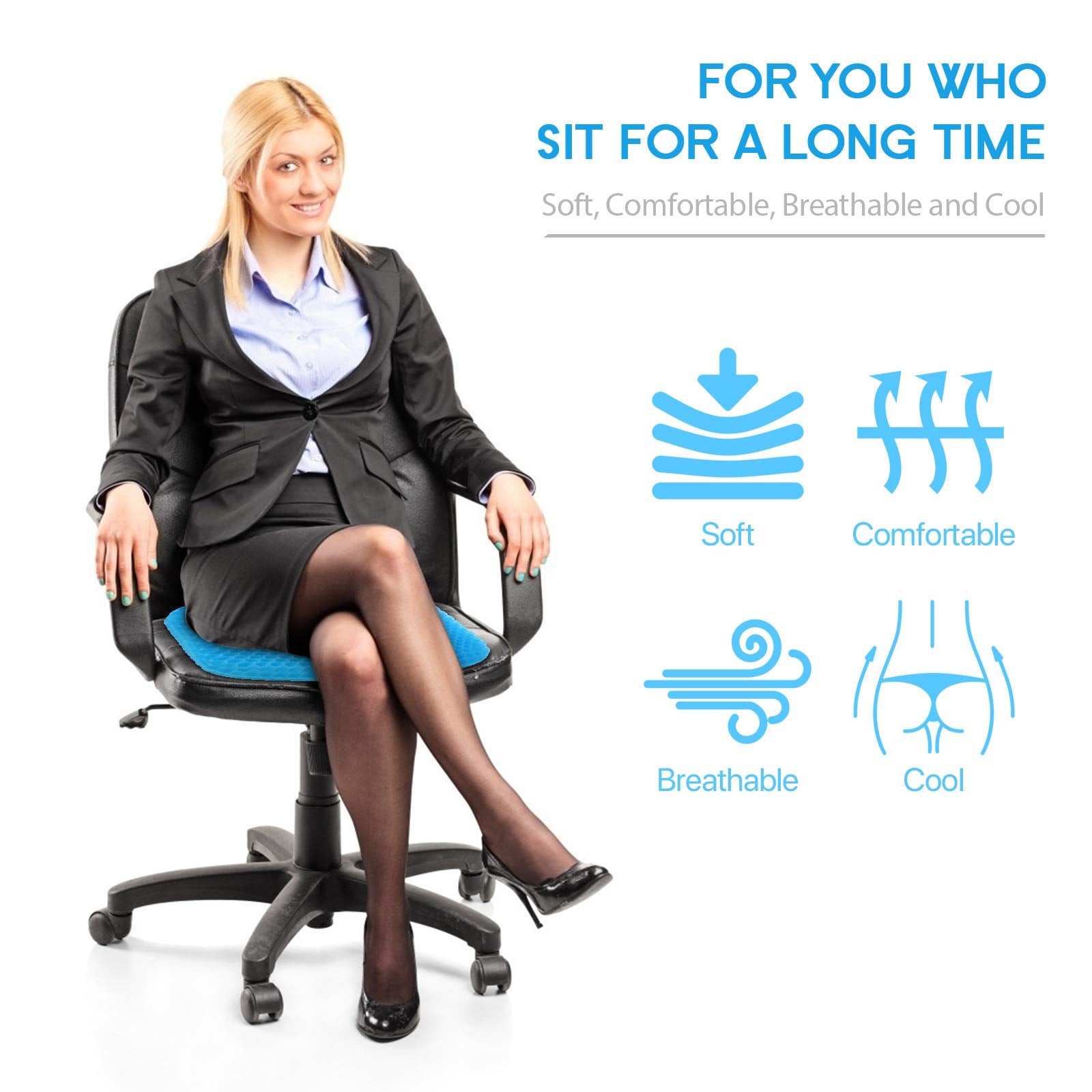 Gel Seat Cushion for Long Sitting, (Thick & Large) Cushion for Wheelchair