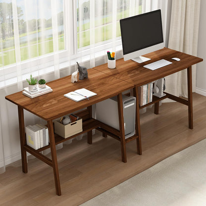 Long Office Desk with Storage Shelves for Dual Workstations